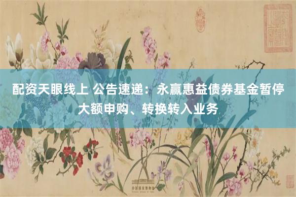配资天眼线上 公告速递：永赢惠益债券基金暂停大额申购、转换转入业务