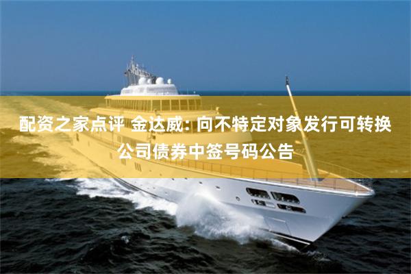配资之家点评 金达威: 向不特定对象发行可转换公司债券中签号码公告